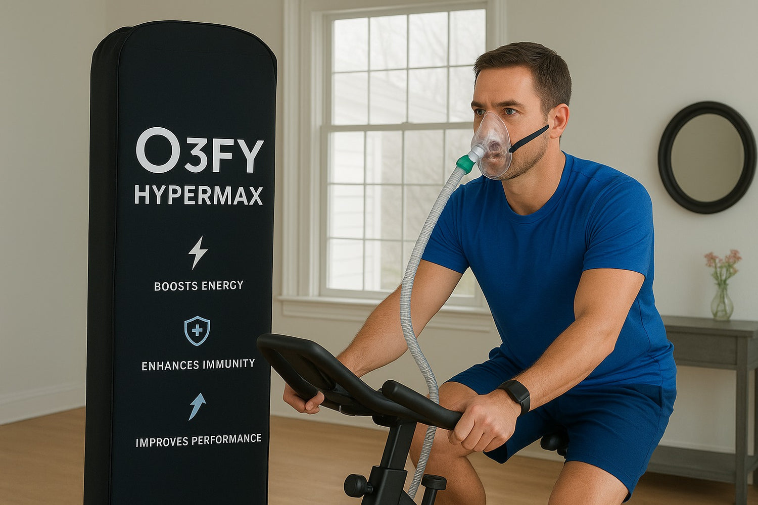 Person using an O3FY Hypermax device in a home setting